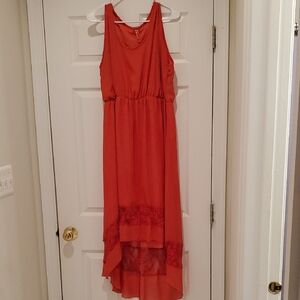 Passport Red Sleeveless High-Low Maxi Dress